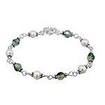 Sterling Silver Bracelet with Cultured Freshwater White Pearl and Prehnite Beads