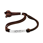 Sterling Silver Hammered Finish ID Tag Bracelet on Brown Faux Suede Cord