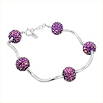 Sterling Silver and Light Purple Crystal Glass Disco Ball Wave Bracelet, 7"