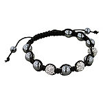 8mm Hematite and White Disco Ball Beads 11 Bead Shamballa Bracelet with Black String