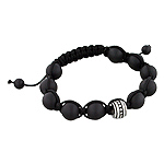 11mm Stainless Steel and 10mm Matte Black Onyx Beads 11 Bead Shamballa Bracelet with Black String