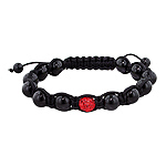 8mm Black Onyx and Red Disco Ball Beads 13 Bead Shamballa Bracelet with Black String
