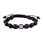 8mm Black Onyx and Pink Disco Bal Beads 13 Bead Shamballa Bracelet on Black String