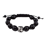 10mm Stainless Steel Curls and Crystal Eyes Bead and 10mm Black Onyx Beads 11 Bead Shamballa Bracele