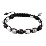 8mm Black, White, and Grey Faceted Mother of Pearl Beads and Black String 14 Bead Shamballa Bracelet