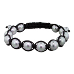 10mm Grey Mother of Pearl Beads and Black String 12 Bead Shamballa Bracelet