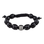 10mm Stainless Steel and 10mm Black Onyx Beads 11 Bead Shamballa Bracelet with Black String