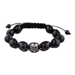 10mm Stainless Steel Flowers Bead and 10mm Black Onyx Beads 11 Bead Shamballa Bracelet with Black St