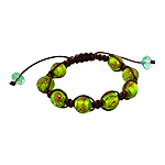 11.5mm Green-Brown Murano Glass Beads and Brown String 8 Bead Shamballa Bracelet