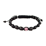 6mm Black Onyx and Pink Rhinestone Disco Ball Beads on Black String 15 Bead Shamballa Bracelet