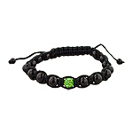 6mm Black Onyx and Green Rhinestone Disco Ball Beads on Black String 15 Bead Shamballa Bracelet