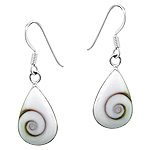 Sterling Silver Small Drop Dangle Earrings with Eye of Shiva Shell Inlay
