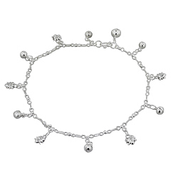 Sterling Silver Anklet with Spider and Ball Charms
