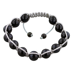 11mm Black Tiger Eye Beads and Grey String 13 Bead Shamballa Bracelet