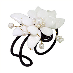 White Mother of Pearl Blooming Flower Adjustable Length Cuff Bracelet