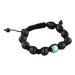 11.5mm Shamrock on Green Enamel Bead and 10mm Black Onyx Beads 11 Bead Shamballa Bracelet with Black