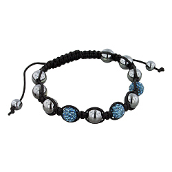 8mm Hematite and Saphire Blue Disco Ball Beads 11 Bead Shamballa Bracelet with Black String