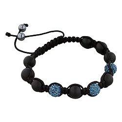 8mm Matte Black Onyx and Saphire Blue Disco Ball Beads 11 Bead Shamballa Bracelet with Black String