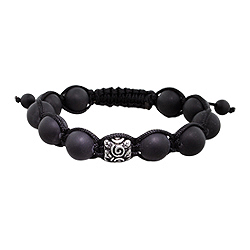 10mm Stainless Steel Curls and Leaves Bead and 10mm Matte Black Onyx Beads 11 Bead Shamballa Bracele