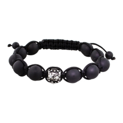 10mm Stainless Steel Flowers Bead and 10mm Matte Black Onyx Beads 11 Bead Shamballa Bracelet with Bl