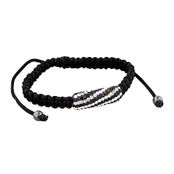 Black-and-White Crystal Glass and Black String Adjustable Length Bracelet with Hematite Accents