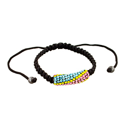 Multicolor Rhinestones and Black String Adjustable Length Bracelet with Hematite Accents