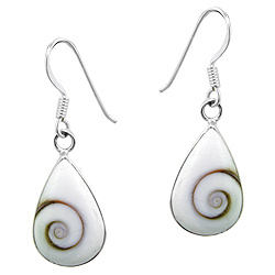 Sterling Silver Small Drop Dangle Earrings with Eye of Shiva Shell Inlay