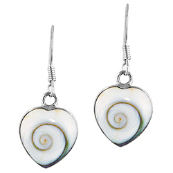 Sterling Silver Small Heart Dangle Earrings with Eye of Shiva Shell Inlay