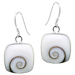 Sterling Silver Rounded Square Dangle Earrings with Eye of Shiva Shell