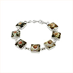 Sterling Silver and Turbo Shell Small Square Links Bracelet