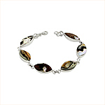 Sterling Silver and Turbo Shell Small Pointed Oval Links Bracelet