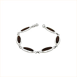 Sterling Silver Long Oval Links Bracelet with Wood Inlay