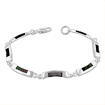 Sterling Silver Curved Links Bracelet with Black Mother of Pearl