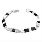 Sterling Silver Rectangle Links Bracelet with Black Mother of Pearl