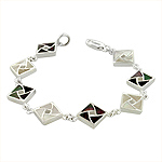 Sterling Silver Square Links Bracelet with White and Black Mother of Pearl