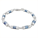 Sterling Silver Half-Cylinder Links Bracelet with Blue Mother of Pearl