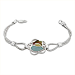 Sterling Silver Flower Bracelet with Blue-Yellow-Brown Mother of Pearl