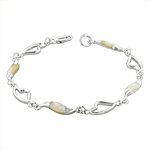 Sterling Silver Hearts and Waves Bracelet with White Mother of Pearl