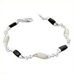 Sterling Silver Waves Bracelet with Black and White Mother of Pearl