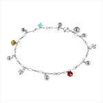 Sterling Silver Anklet with Balls and Multicolor Crystal Charms