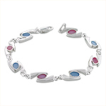 Sterling Silver "69" Links Bracelet with Pink and Blue Mother of Pearl