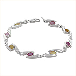 Sterling Silver "69" Links Bracelet with Pink and Yellow Mother of Pearl