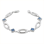 Sterling Silver Oval and Square Links Bracelet with Blue Mother of Pearl