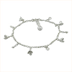 Sterling Silver Anklet with Flower and Crystal Charms