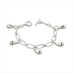 Sterling Silver Long and Short Open Cable Chain Bracelet with Teardrop Charms
