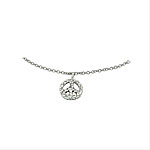 Sterling Silver Rhodium Plated Cable Chain Anklet with Pave CZ Piece Sign Charm