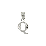Sterling Silver Textured "Q" Initial Pendant with White CZ