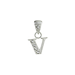 Sterling Silver Textured "V" Initial Pendant with White CZ
