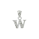 Sterling Silver Textured "W" Initial Pendant with White CZ