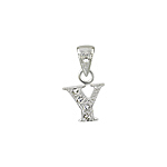 Sterling Silver Textured "Y" Initial Pendant with White CZ
